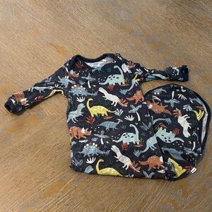 NB Little Sleepies Bamboo Dinosaur Print Baby onesie with tie bottom